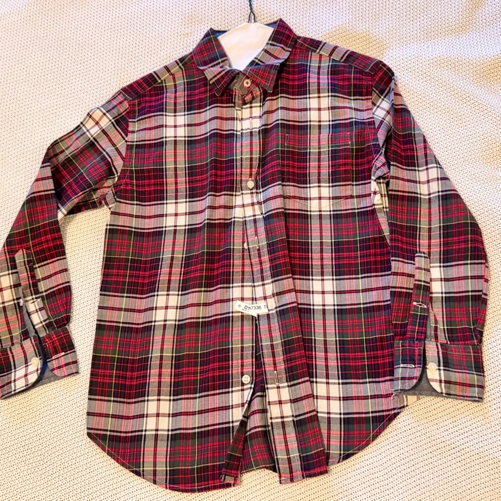 CREWCUTS J. Crew Boys Tartan Plaid Button Down Shirt Red White Black - Picture 3 of 9